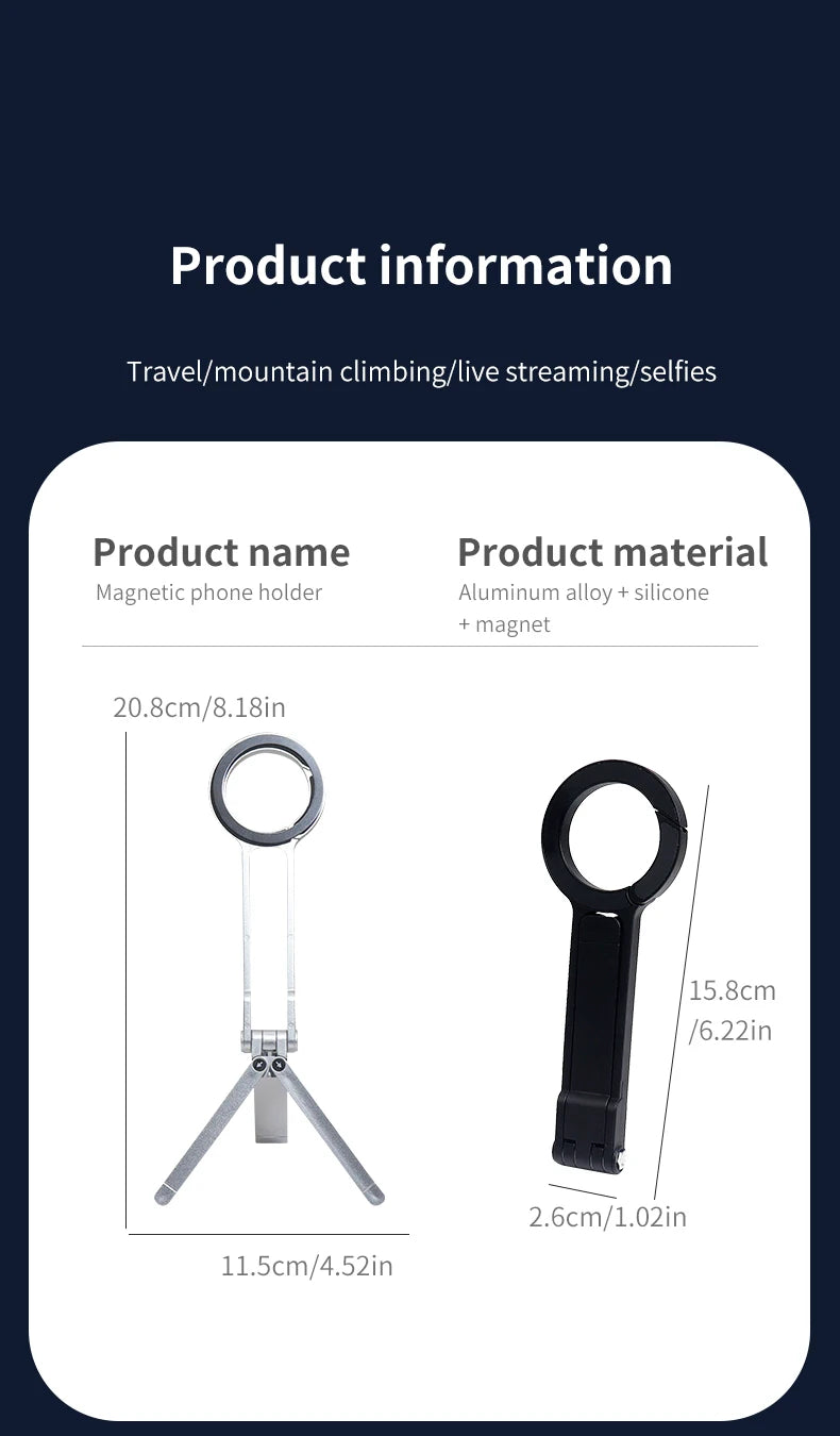 Portable Magnetic Absorption Multi-Function Mobile Phone Stand Carabiner Hanging Design for Hiking Durable Support for Phones