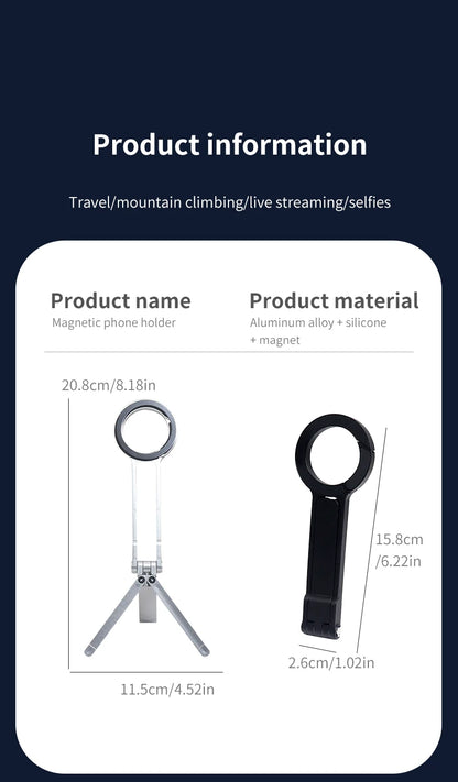 Portable Magnetic Absorption Multi-Function Mobile Phone Stand Carabiner Hanging Design for Hiking Durable Support for Phones